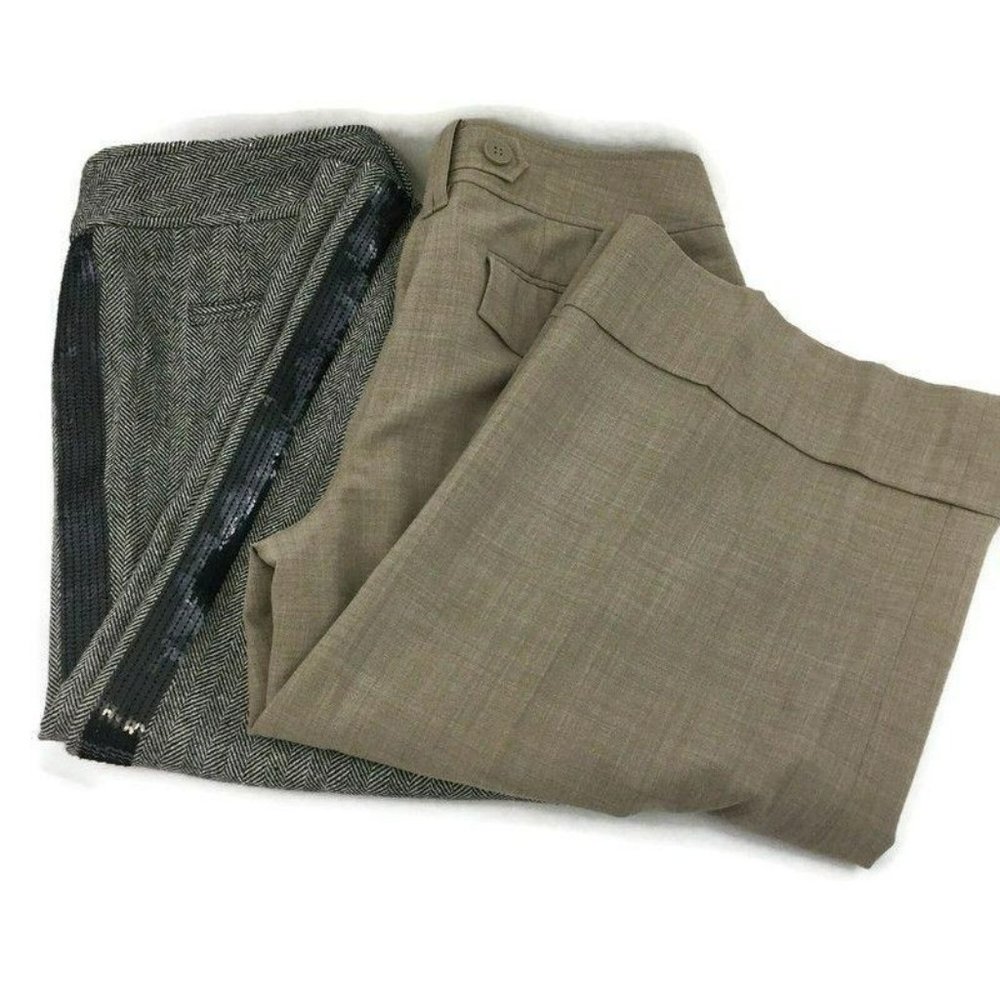 LOT 2 Ann Taylor Loft Wool Capri Slacks 2 Black Tan Sequins Chevron Cuff Womens